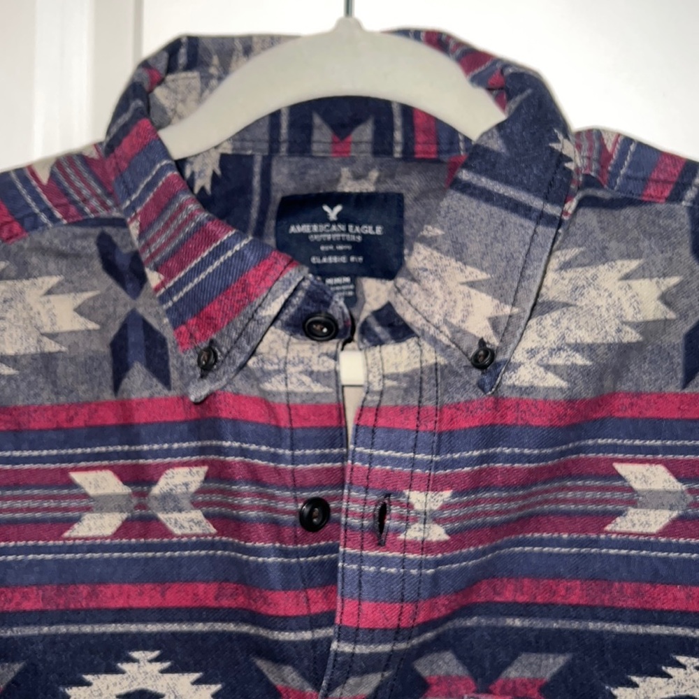 Aeo Gray/Navy Pattern Button Down - image 2